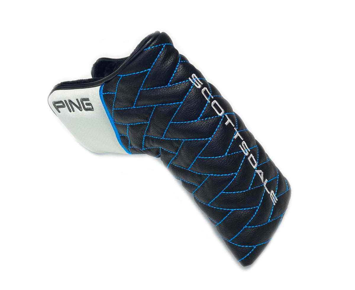 New PING Scottsdale Magnet Blue/Black/White Leather Headcover - Blade Style Cover