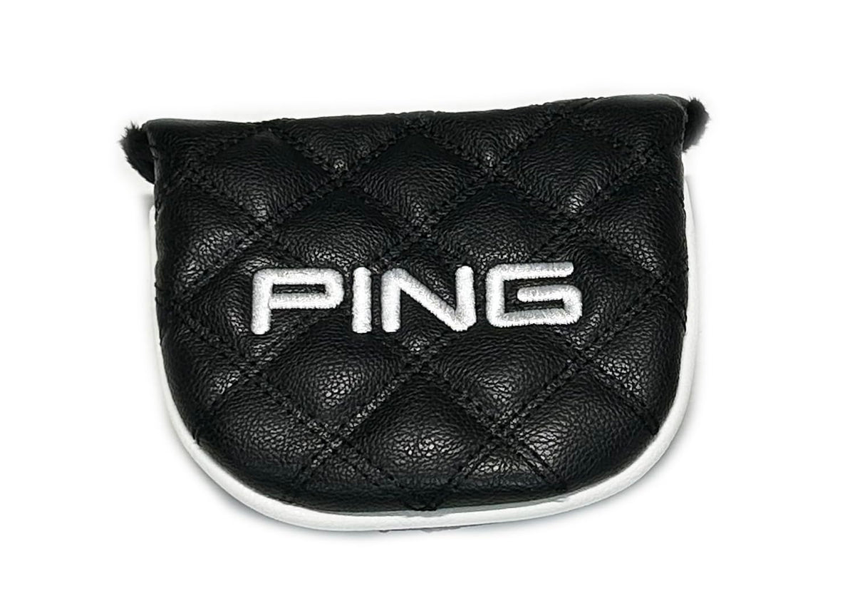 Ping Universal Quilted Premium Leather Black Mallet Round Putter Headcover, Magnet Closure
