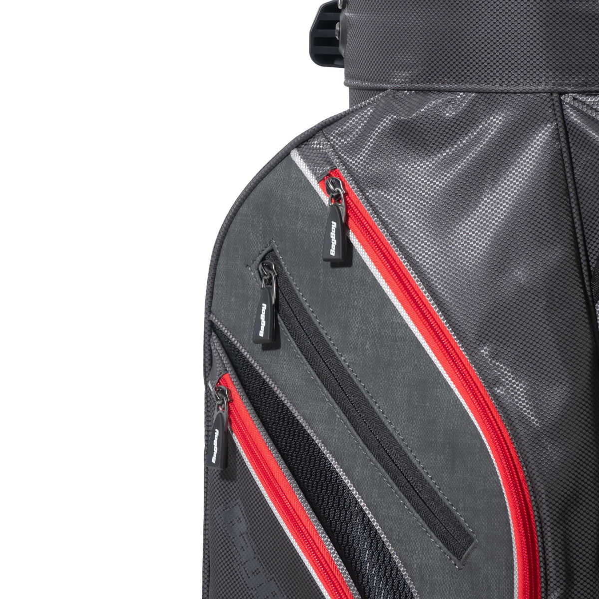 Bag Boy Revolver XP Golf Cart Bag, 14 Way 360⁰ Rotating Top with Full Length Individual Dividers, External Putter Tube, 9 Pockets, Navy/Charcoal/White