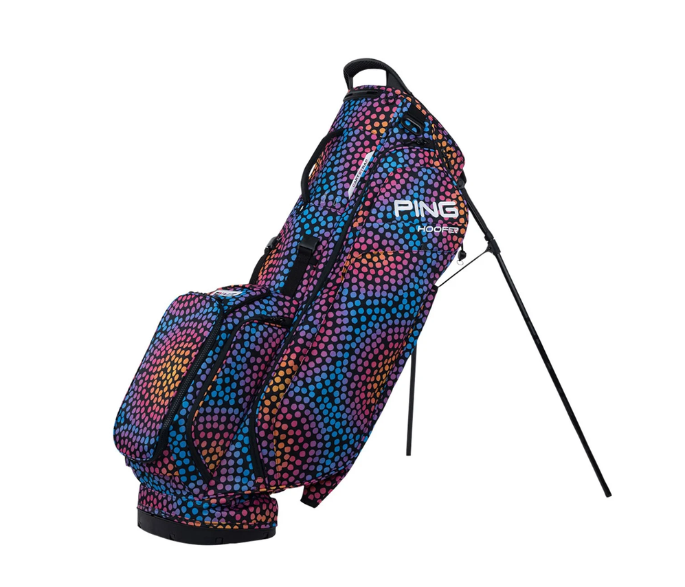 Ping Hoofer Mosaic Black/Pink/Blue/Orange 5-Way Top Double Strap Stand Bag
